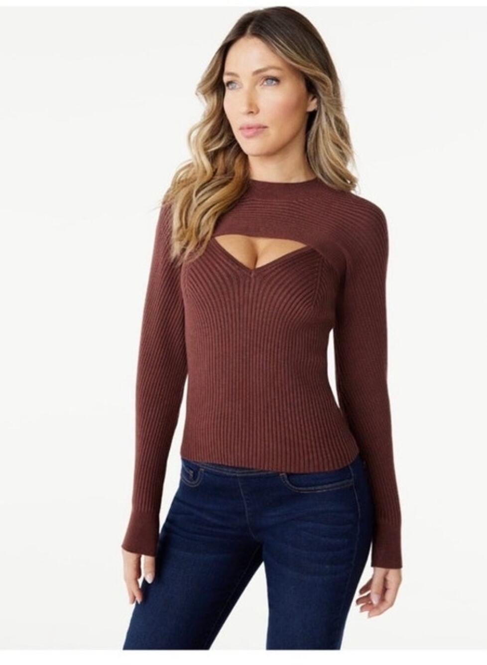 Sofia Jeans by Sofia Vergara Ribbed Bolero Sweater Set – 2 Pc Brown Knit Medium